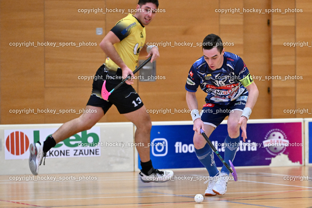 VSV Unihockey  vs. FBK Loka  | #19 Philipp Seiser VSV Unihockey, #13 Blaž Tomc FBK Loka, VSV Unihockey  vs. FBK Loka , VSV Unihockey  vs. FBK Loka  am 25.01.2026 in Villach (Ballspielhalle St. Martin), Austria, (Photo by Bernd Stefan)