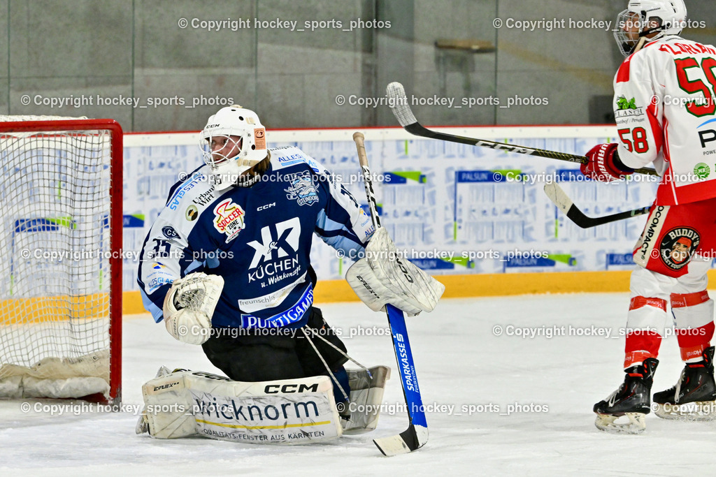 ESV FERLACH vs. ESC SOCCERZONE STEINDORF | #35 Mayronig Marco ESC Steindorf, #58 Florian Matthias ESV Ferlach, ESV FERLACH vs. ESC SOCCERZONE STEINDORF, ESV FERLACH vs. ESC SOCCERZONE STEINDORF am 22.11.2024 in Ferlach (Eishalle Ferlach ), Austria, (Photo by Bernd Stefan)