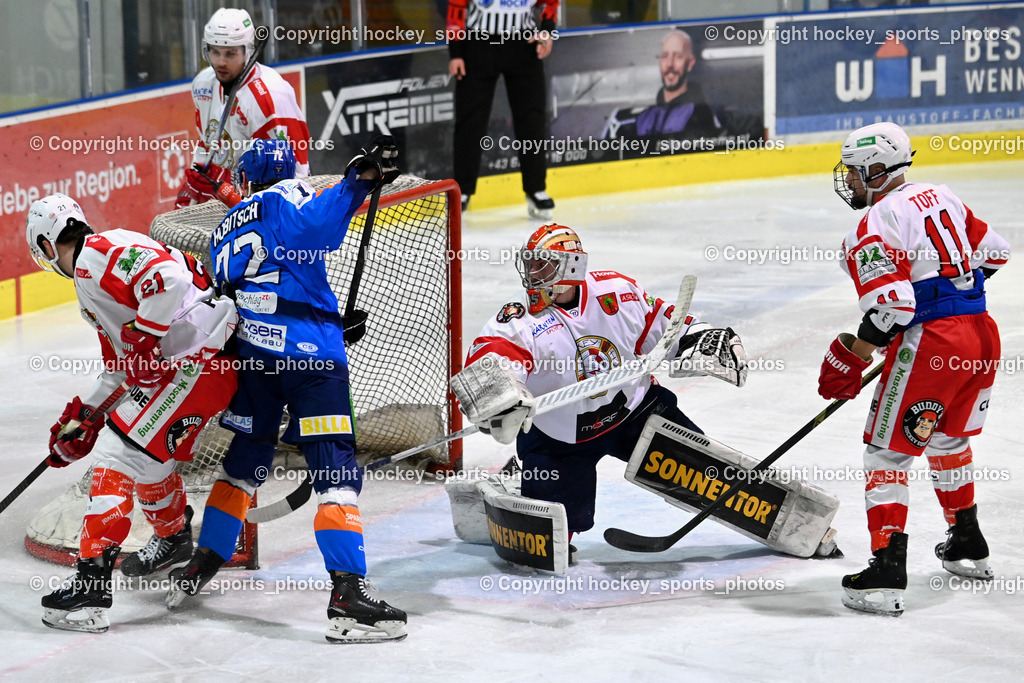 ESC Steindorf vs. ESV Ferlach  | #21 Kreuter David ESV Ferlach, #75 Kropiunig Ralf ESV Ferlach, #72 Hobitsch Samuel ESC Steindorf, #11 Toff Nico ESV Ferlach, ESC Steindorf vs. ESV Ferlach , ESC Steindorf vs. ESV Ferlach  am 15.02.2026 in Steindorf (Ossiachersee Halle), Austria, (Photo by Bernd Stefan)