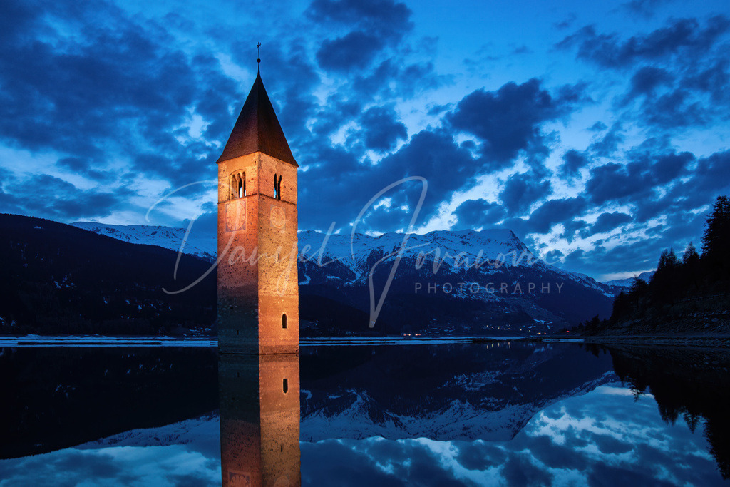 Kirchturm von Graun | Abendstimmung am Reschensee