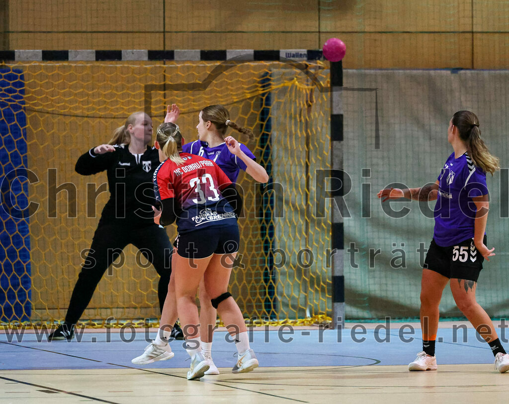 2022-11-19_050_SpVgg_Altenerding_gegen_HC_Donau-Paar | Erding, Deutschland, 19.11.2022:
Handball, Bezirksoberliga Frauen Altbayern 2022 / 2023, 5. Spieltag, SpVgg Altenerding gegen HC Donau/Paar, Endergebnis: 22:33

Torfrau Lara Kullmann (SpVgg Altenerding, #11), Lisa Günther (HC Donau/Paar, #33), Verena Bauer (SpVgg Altenerding, #55)

Foto: Christian Riedel / fotografie-riedel.net
