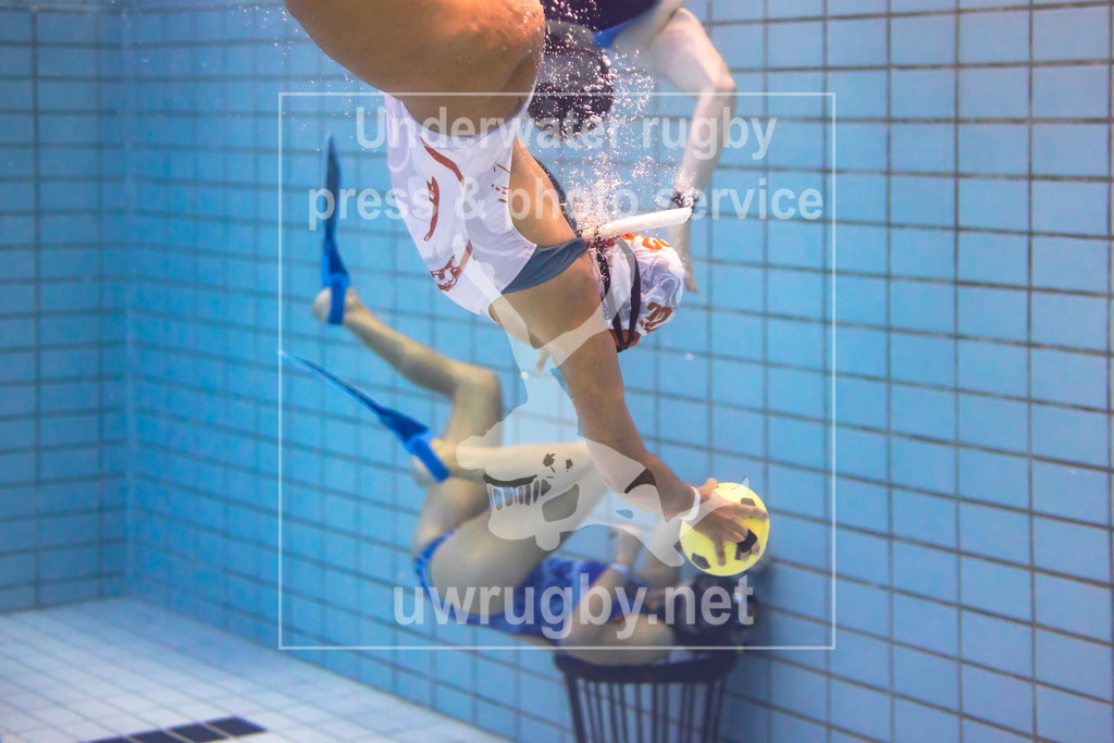 24. - 26.11.2023: Unterwasser-Rugby Champions Cup 2023  | Damen-Spiel: Tauchclub Stuttgart (Deutschland) in blau gegen NJ Hammerheads (USA) in weiß. - Realisiert mit Pictrs.com