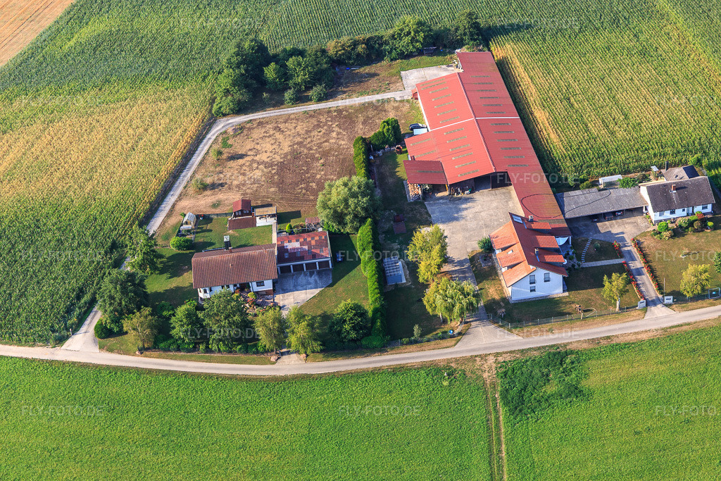 Luftbild: Birkenhof-Aussiedlung in Neupotz im Bundesland Rheinland-Pfalz in Deutschland. Foto: IMG_122179.jpg vom 11.08.2020 durch Werner Riehm/FLY-FOTO.de