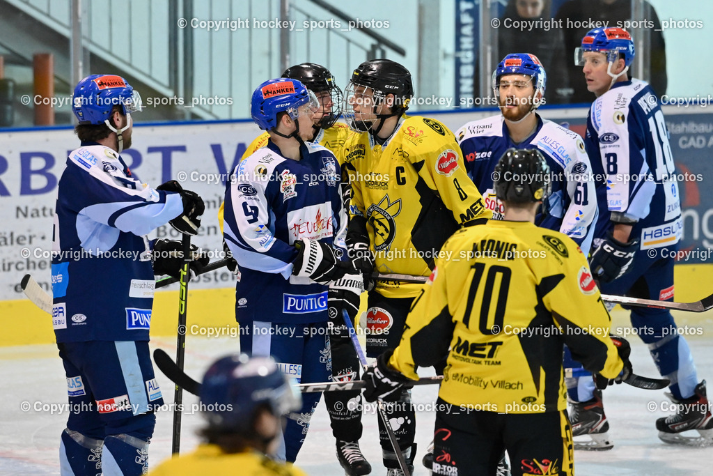 ESC Steindorf vs. EC Hornets Spittal 25.2.2024 | #95 GELFANOV RUSLAN ESC Steindorf, #92 Ratz Patrick ESC Steindorf, #8 Komar Luca EC Hornets Spittal, #10 Ortner Philipp EC Hornets Spittal, #61 Friedrich Daniel ESC Steindorf, #18 Pewal Martin ESC Steindorf, ESC Steindorf vs. EC Hornets Spittal 25.2.2024, ESC Steindorf vs. EC Hornets Spittal 25.2.2024 am 25.02.2024 in Steindorf (Ossiachersee Halle), Austria, (Photo by Bernd Stefan)