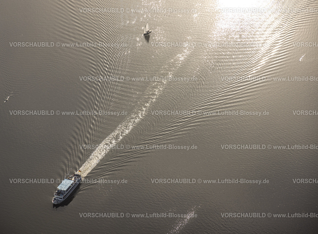 Wetter221017103 | Luftbild, Harkortsee, Ausflugsschiff Friedrich Harkort, Segelboot im Gegenlicht, Wetter, Ruhrgebiet, Nordrhein-Westfalen, Deutschland