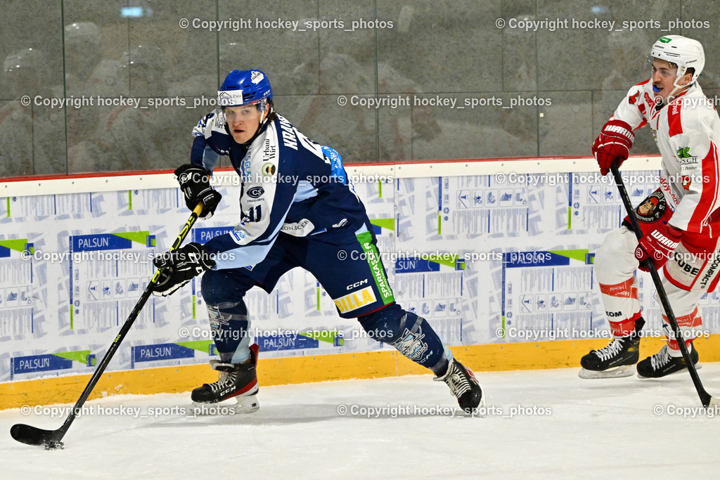 ESV FERLACH vs. ESC SOCCERZONE STEINDORF | #91 Kravanja Kristian ESC Steindorf, #8 Ladinig Elias ESV Ferlach, ESV FERLACH vs. ESC SOCCERZONE STEINDORF, ESV FERLACH vs. ESC SOCCERZONE STEINDORF am 22.11.2024 in Ferlach (Eishalle Ferlach ), Austria, (Photo by Bernd Stefan)