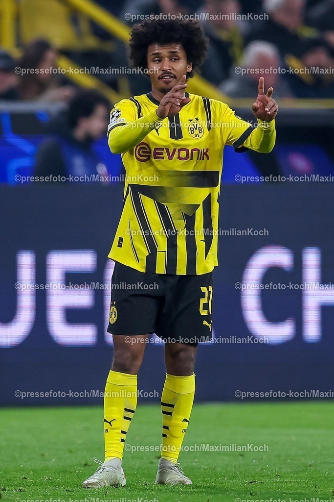 UCL04032502173 | 04.03.2025, Fußball, UEFA Champions League, Borussia Dortmund - OSC Lille, Signal Iduna Park, Runde der 16, Saison 2024 2025: Karim Adeyemi (BVB #27)