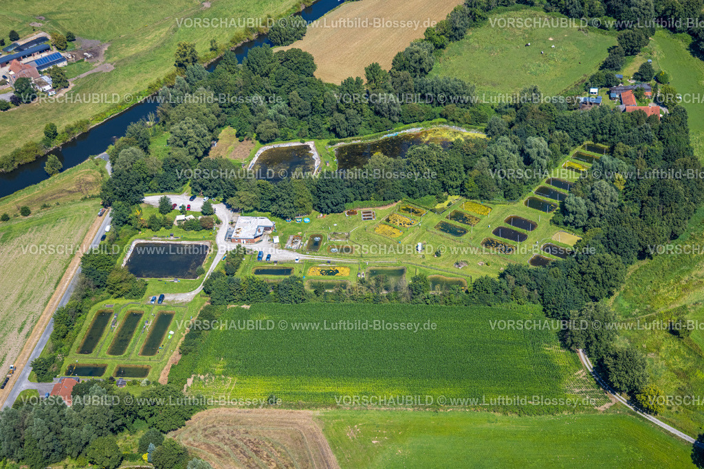 Schermbeck240801914 | Luftbild, Naroda Forellenzentrum GbR Fischfarm, am Fluss Lippe, Gahlen, Schermbeck, Ruhrgebiet, Nordrhein-Westfalen, Deutschland