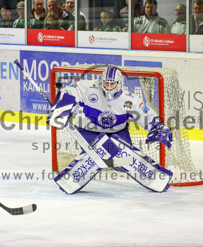 2025-09-26_063_TSV_Erding_gegen_SC_Riessersee | Erding, Deutschland, 26.09.2025:Eishockey, Oberliga Süd 2025 / 2026, 3. Spieltag, TSV Erding gegen SC Riessersee, Endergebnis: 3:5Torwart Patrik Mühlberger (SC Riessersee, #65)Foto: Christian Riedel / fotografie-riedel.net