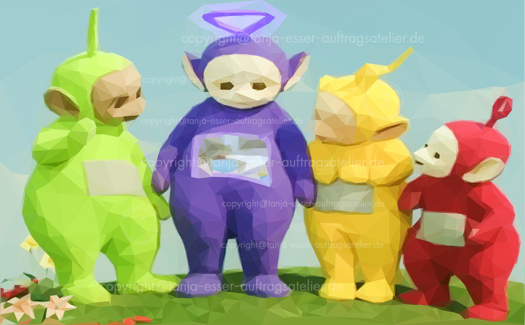 Teletubbies als Low Poly Illustration | Deutschland, 17. Juni 2022 Illustratives Editorial:  Teletubbies heißen Figuren einer deutschen Kindersendung. Grafik in Low Poly Stil zeigt die vier Hauptfiguren.