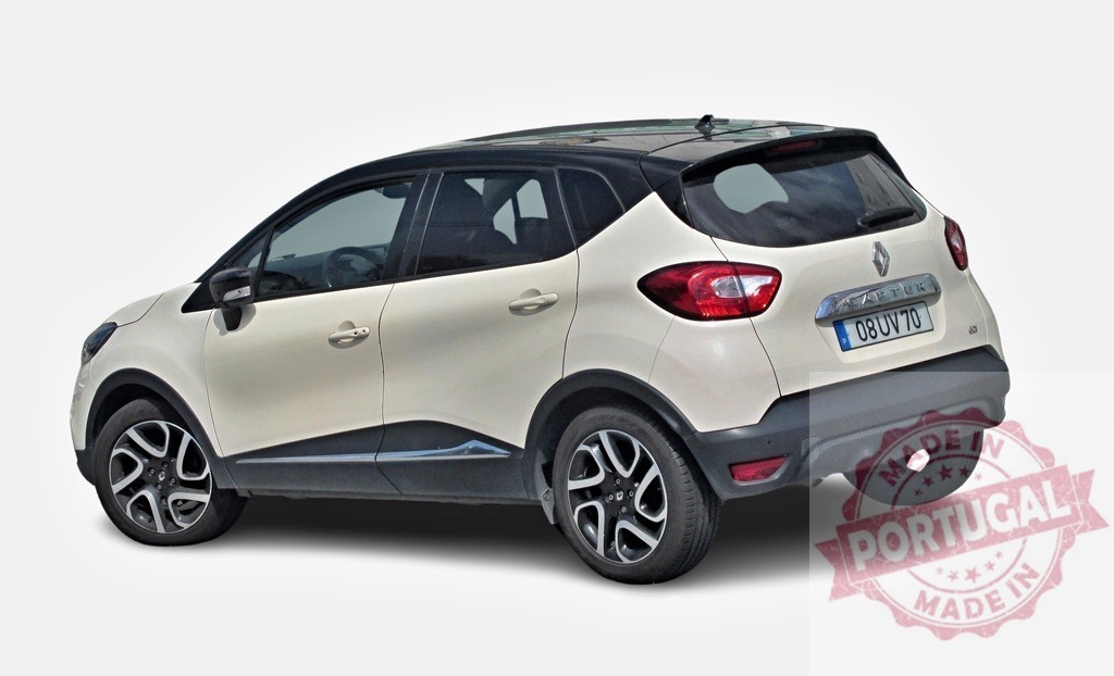 Renault Captur crossover car parked on white background, rear view | Modern white Renault Captur crossover car parked on a white background, rear view - Realized with Pictrs.com