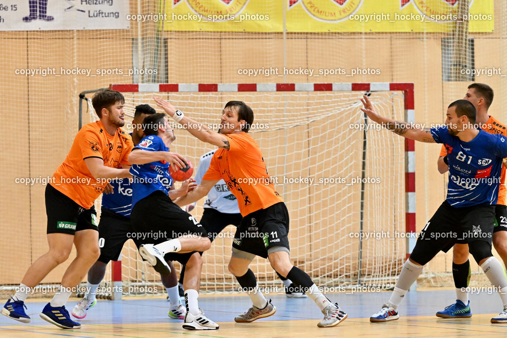 SC Ferlach vs. HSG Holding Graz 23.9.2023 | #29 Schweighofer Lukas Holding Graz, #23 KOCBEK Jure SC Ferlach, #11 ALBEK Joszef Holding Graz, #81 MILICEVIC Adrian SC Ferlach, SC Ferlach vs. HSG Holding Graz 23.9.2023, SC Ferlach vs. HSG Holding Graz am 23.09.2023 in Bleiburg (Ballspielhalle Ferlach), Austria, (Photo by Bernd Stefan)