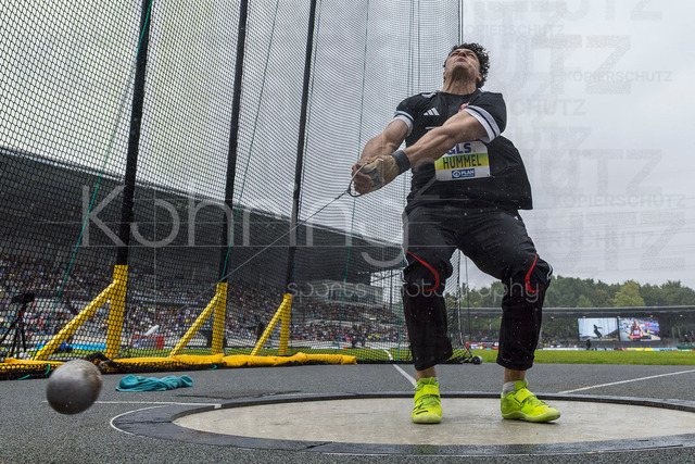 Deutsche Leichtathletik-Meisterschaften; Bochum-Wattenscheid, 26.07.2026 | Merlin Hummel (Eintracht Frankfurt e.V.), Hammerwurf im Regen; Deutsche Leichtathletik-Meisterschaften am 26.07.2026 im Lorheide-Stadion, Bochum-Wattenscheid (Nordrhein-Westfalen).