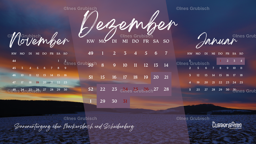 Kalender 2025 - 12 Dezember | Lila Lubbenbomm - Artwork by Ines Grubisch - Realisiert mit Pictrs.com