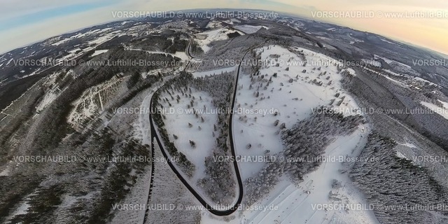 Winterberg221290004KahlerAsten | Luftbild von Winterberg im Schnee, fisheye, Fisheye Aufnahme, Fischaugen Aufnahme, 360 Grad Aufnahme, Winterlandschaft, Sauerland, Nordrhein-Westfalen, Deutschland