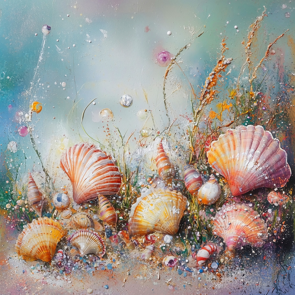 2410029 - Muscheln am Meeresboden | Muscheln am Meeresboden im Stil eines Gemäldes.