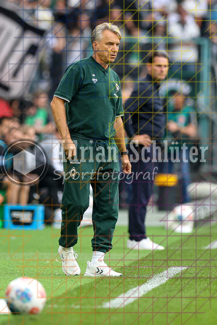 Borussia Mönchengladbach vs SV Werder Bremen - Bundesliga  | Mönchengladbach, Deutschland, 14.09.25:   Trainer Horst Steffen (SV Werder Bremen) schaut waehrend des Spiels der Bundesliga zwischen Borussia Mönchengladbach vs SV Werder Bremen im Stadion im Borussia Park(Foto von Brauer-Fotoagentur / Adrian Schlueter)