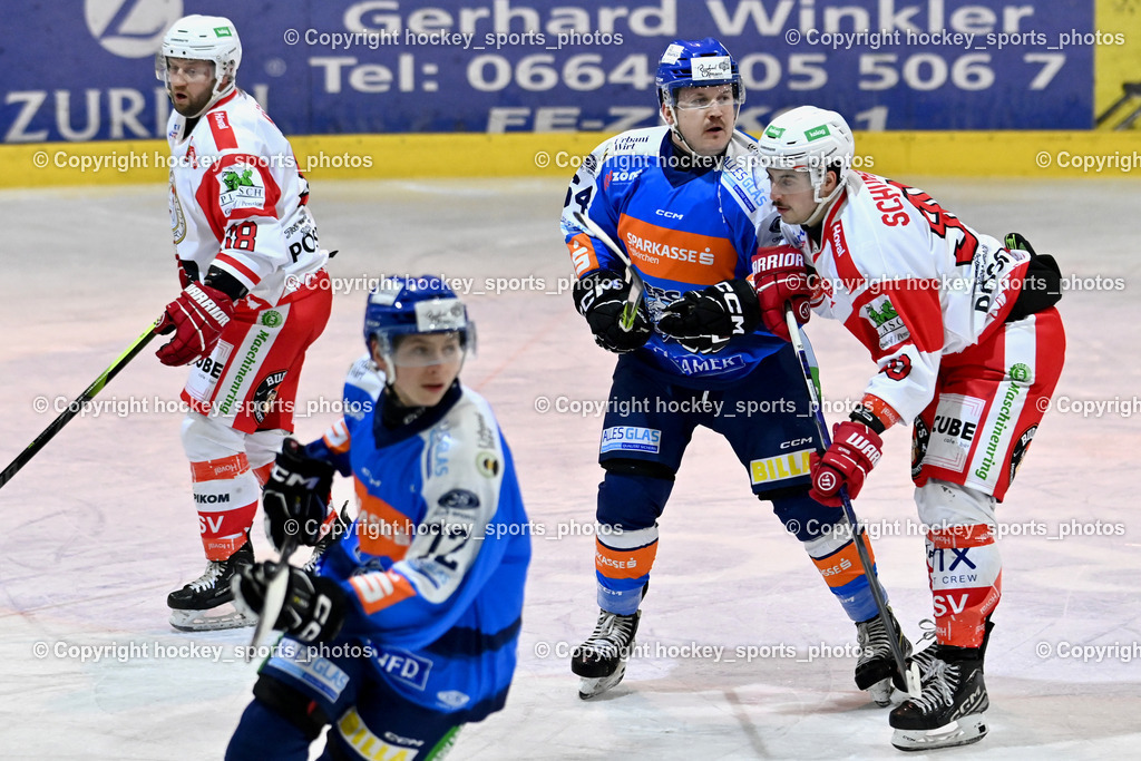 ESC Steindorf vs. ESV Ferlach  | #90 Schubernig Markus ESV Ferlach, #64 Stichauner Fabian ESC Steindorf, #38 Künstl Kevin ESV Ferlach, ESC Steindorf vs. ESV Ferlach , ESC Steindorf vs. ESV Ferlach  am 15.02.2026 in Steindorf (Ossiachersee Halle), Austria, (Photo by Bernd Stefan)