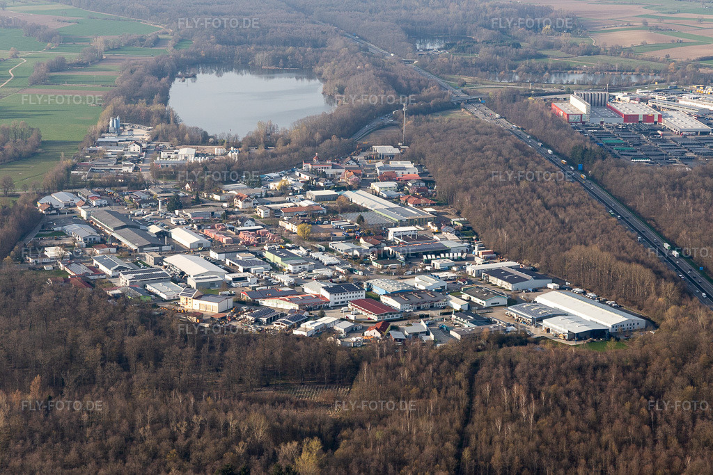 Luftbild: Gewerbegebiet in Teningen im Bundesland Baden-Württemberg in Deutschland. Foto: IMG_113107.jpg vom 22.03.2019 durch Werner Riehm/FLY-FOTO.de