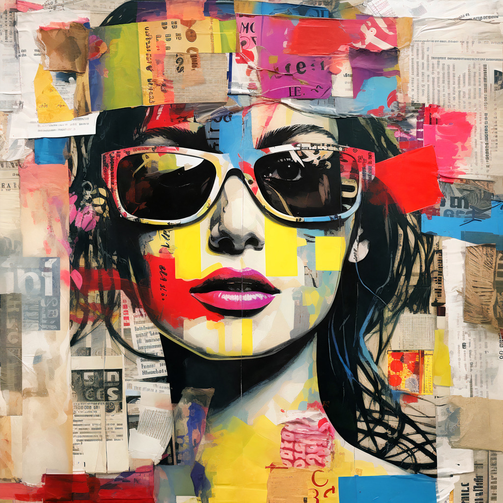 2307007 - Frau mit Sonnenbrille | Modernes Wandbild im Pop-Art / Mixed-Media Stil.