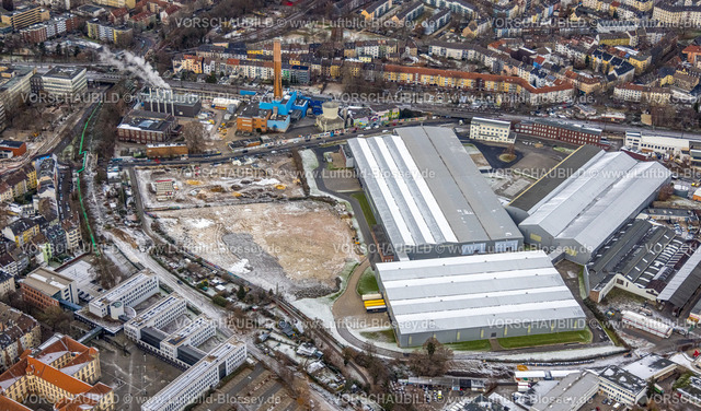 Dortmund221201574 | Luftbild, L-Shop Lagerhallen, Baustelle, altes Elektrizitätswerk, Kaiserbrunnen, Dortmund, Ruhrgebiet, Nordrhein-Westfalen, Deutschland