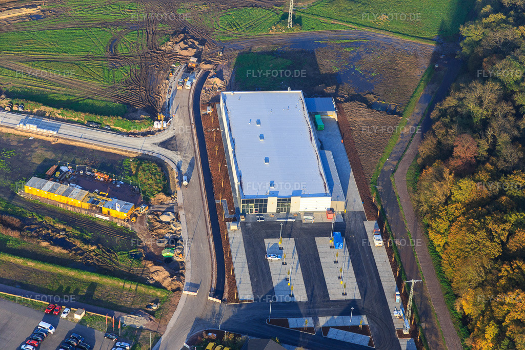Luftbild: ALDI und EDEKA in der Lauterburger Straße in Kandel im Bundesland Rheinland-Pfalz in Deutschland. Foto: IMG_075758.jpg vom 01.11.2014 durch Werner Riehm/FLY-FOTO.de