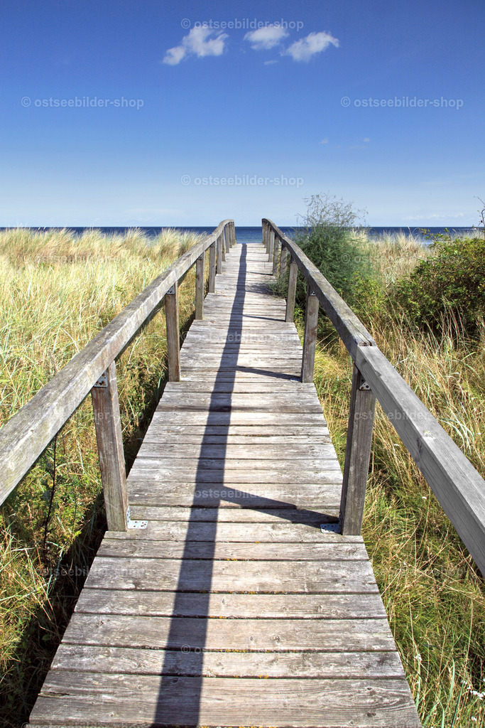 Holzsteg über eine Düne zum Strand  | Das Bild zeigt einen Holzsteg über eine Düne zum Strand an der Hohwachter Bucht.