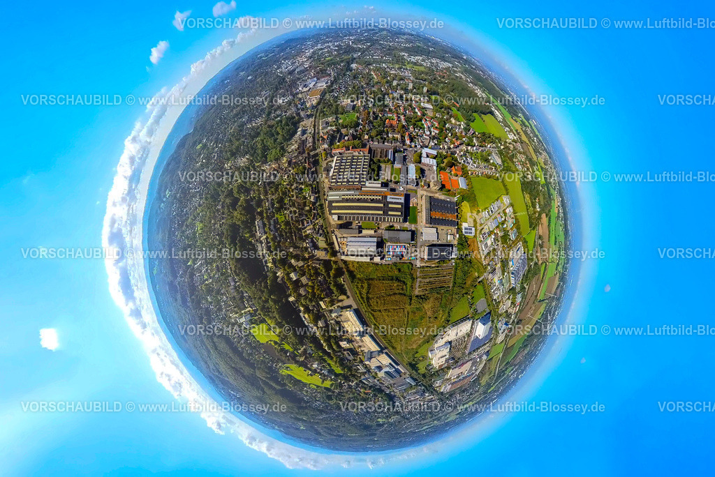 Witten241090005GewerbegebietAnnen | Luftbild, Industrie und Technologie Park Gewerbegebiet Annen an der Stockumer Straße, Erdkugel, Fisheye Aufnahme, Fischaugen Aufnahme, 360 Grad Aufnahme, tiny world, little planet, fisheye Bild, Annen, Witten, Ruhrgebiet, Nordrhein-Westfalen, Deutschland