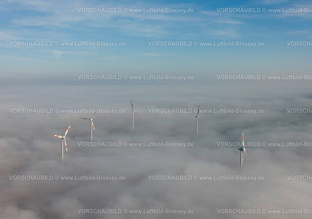 KyffhaeuserGebirge11111534 | Windkraftwerke die aus einer Wolkendecke herausschauen, Windenergie, alternative Energie,  Bretleben, Thueringen, , Thueringen, Germany, Europa