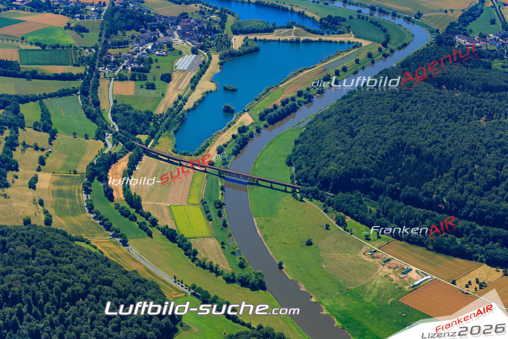 aktuelles Luftbild von Eisenbahnbruecke Wehrden - Luftaufnahme wurde 2018 von https://frankenair.de mittels Flugzeug (keine Drohne) erstellt.