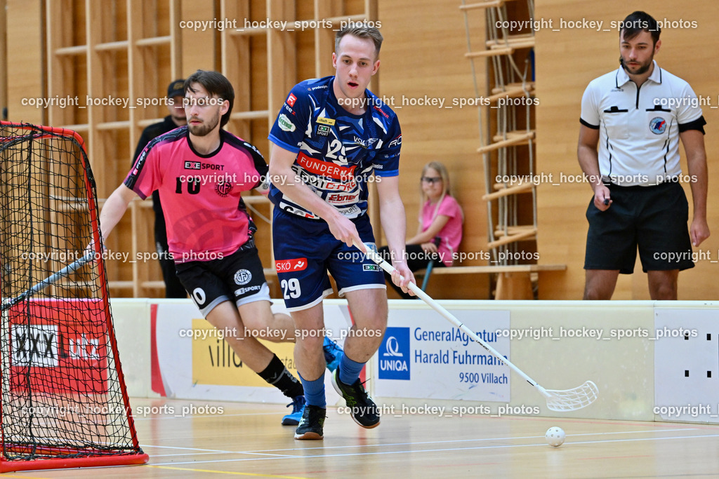 VSV Unihockey vs. Wiener Floorball Verein | #29 Anze Brajic VSV Unihockey, #10 HORN Philipp Wiener Floorballverein, VSV Unihockey vs. Wiener Floorball Verein, VSV Unihockey vs. Wiener Floorball Verein am 18.05.2025 in Villach (Ballspielhalle St. Martin), Austria, (Photo by Bernd Stefan)