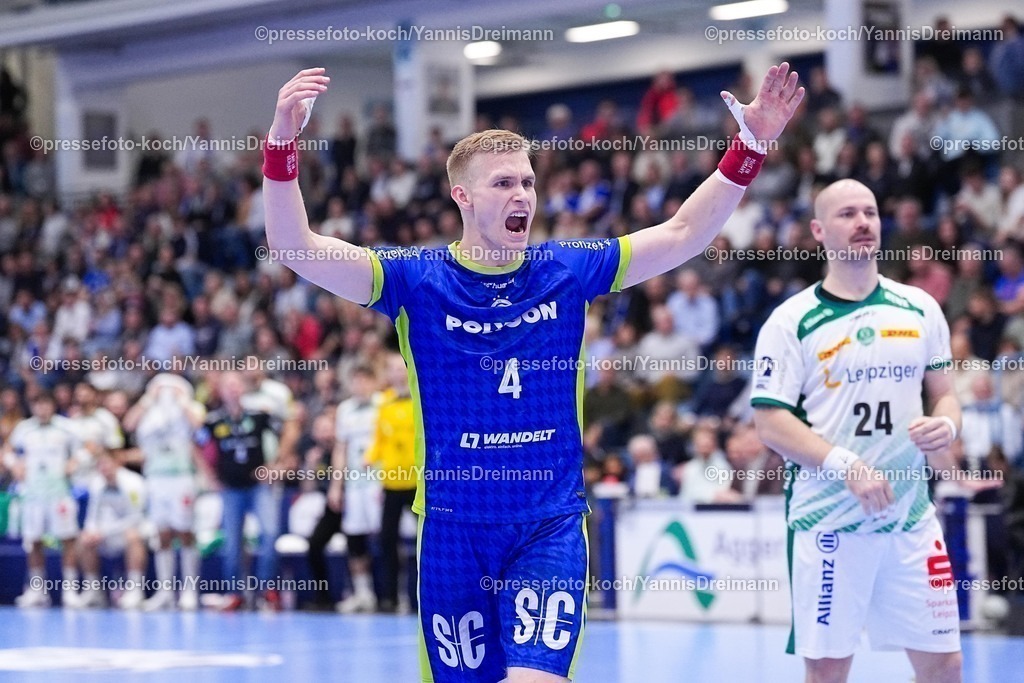 xYDRx22112502057 | 22.11.2025, xydrx, Handball, 1.HBL, VFL Gummersbach - SC DHfk Leipzig, Schwalbe-Arena: Ellidi Vidarsson (VFL Gummersbach #4) jubelnd