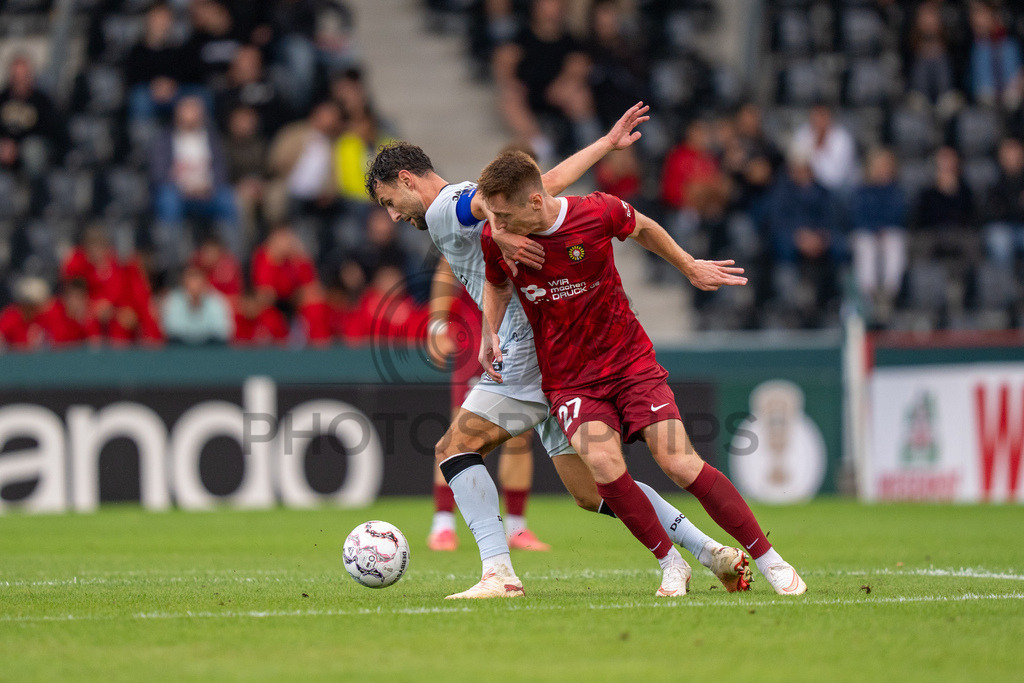 SG Sonnenhof Großaspach vs. Arminia Bielefeld, Fussball, DFB-Pokal, 1. Runde, 22.08.2026 | Loris Maier (SG Sonnenhof Großaspach, #27),SG Sonnenhof Großaspach vs. Arminia Bielefeld, Fussball, DFB-Pokal, 1. Runde, 22.08.2026,DFB regulations prohibit any use of photographs as image sequences and/or quasi-video
