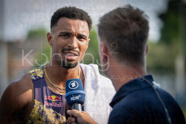 Multisport Event; Ratingen, 27.06.2026 | RATINGEN, GERMANY - JUNE 27, 2026 : Leo Neugebauer (GER / Germany) during an interview in the Multisport Event at Stadion Ratingen on June 27, 2026 in Ratingen, Germany.