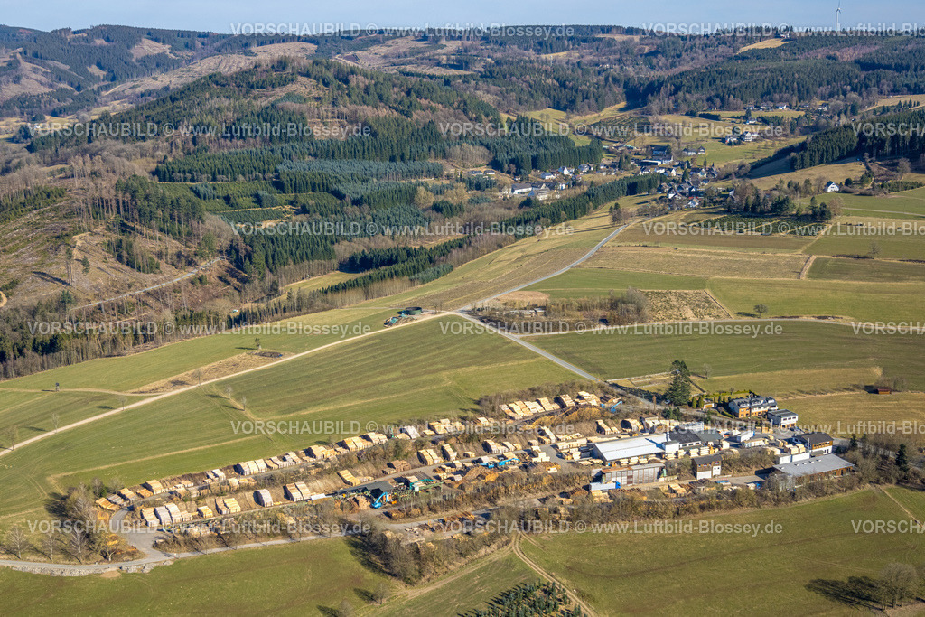 Kirchhundem250308659Marmecke | Luftbild, Jürgens Holzbearbeitung GmbH Sägewerk, Waldgebiet Hügellandschaft mit Waldschäden, Marmecke, Kirchhundem, Sauerland, Nordrhein-Westfalen, Deutschland