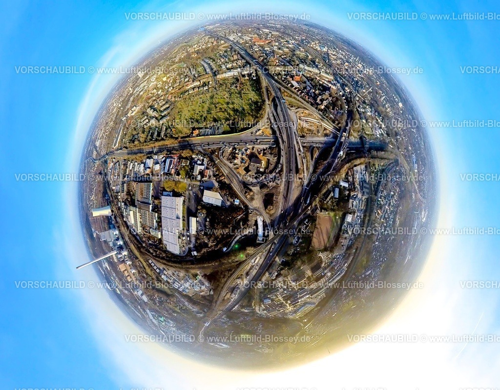Herne240190091BAB-KreuzA43A42 | Luftbild, Großbaustelle Autobahnkreuz Herne, BAB Autobahn A42 und Autobahn A43, Erdkugel, Fisheye Aufnahme, Fischaugen Aufnahme, 360 Grad Aufnahme, tiny world, little planet, fisheye Bild, Baukau, Herne, Ruhrgebiet, Nordrhein-Westfalen, Deutschland