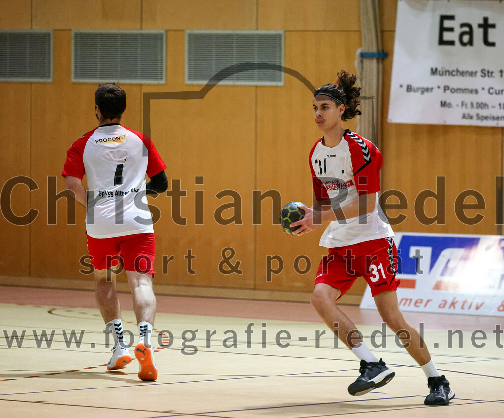 2023-01-21_067_SpVgg_Altenerding_gegen_SC_Eching | Erding, Deutschland, 21.01.2023:
Handball, Bezirksoberliga Männer 2022 / 2023, 12. Spieltag, SpVgg Altenerding gegen SC Eching, Endergebnis: 29:34

Simon Rüdiger (SpVgg Altenerding, #7), Luis Leitner (SpVgg Altenerding, #31)

Foto: Christian Riedel / fotografie-riedel.net