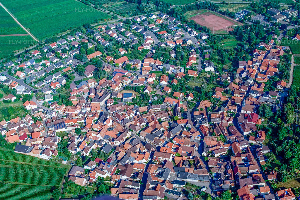 Luftbild: Dorfansicht in Ilbesheim bei Landau im Bundesland Rheinland-Pfalz in Deutschland. Foto: IMG_12009.jpg vom 31.07.2008 durch Werner Riehm/FLY-FOTO.de