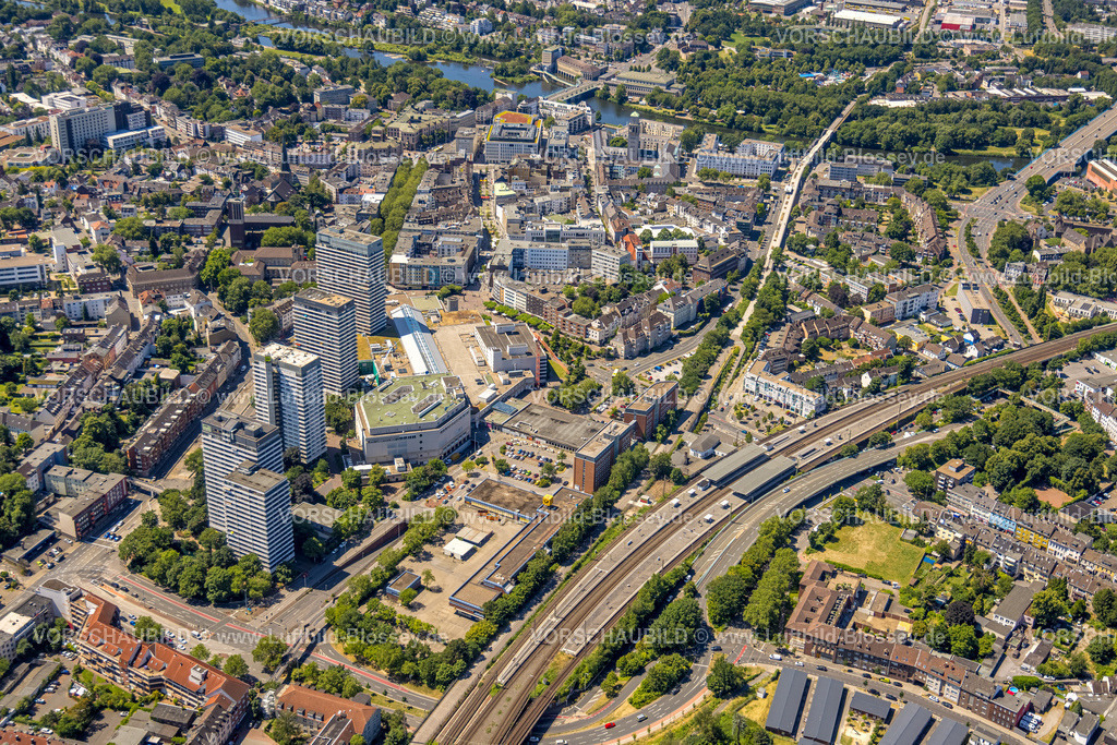 Muelheim230704113 | Luftbild, Forum City und Hochhäuser Hans-Böckler-Platz, Mülheim Hauptbahnhof, Altstadt II - Südost, Mülheim an der Ruhr, Ruhrgebiet, Nordrhein-Westfalen, Deutschland