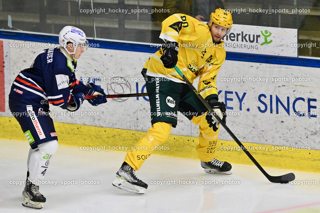 ATSE Graz vs. EHC Lustenau | #4 Angerbauer Florian ATSE Graz, #89 Tiainen Riku Petteri EHC Lustenau, ATSE Graz vs. EHC Lustenau, ATSE Graz vs. EHC Lustenau am 14.02.2026 in Graz (Merkur Eishalle ), Austria, (Photo by Bernd Stefan)