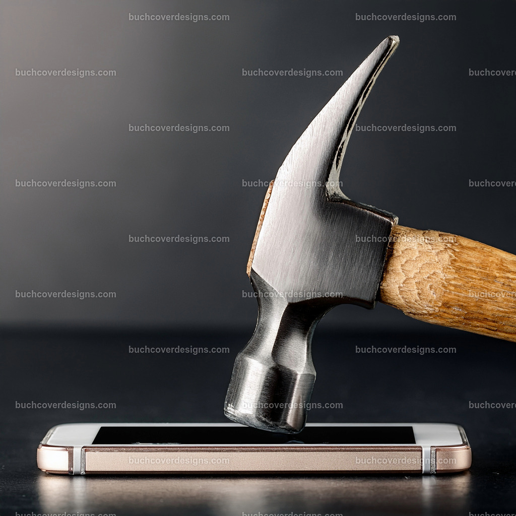 Mobiltelefon mit Hammer | Entdecken Sie kreative Buch Cover Designs für Self-Publishing-Autoren und Verlage! Unsere maßgeschneiderten Designs ziehen Leser an und bringen Ihre Geschichten visuell zum Leben. Lassen Sie uns Ihr perfektes Cover gestalten!