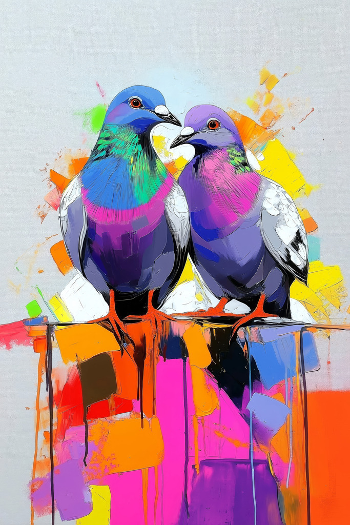 2504002 - Zwei Tauben | Zwei Tauben im Stil eines modernen Gemäldes.