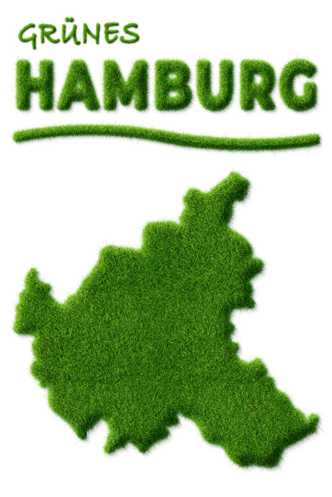 Grünes Hamburg - Städteposter mit Grasschrift | Poster mit Städtenamen von Hamburg in Grasschrift und Landkarte mit Rasenoptik - Realisiert mit Pictrs.com