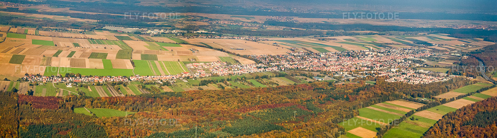 Luftbild: Panorama von Südwesten in Kandel im Bundesland Rheinland-Pfalz in Deutschland. Foto: IMG_35397-Bearbeitet.jpg vom 31.10.2010 durch Werner Riehm/FLY-FOTO.deAuflösung des Originals: 10216 x 2852 px