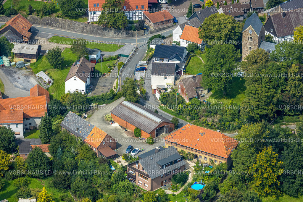 Froendenberg230901676 | Luftbild, Evang. Kirche im Ortszentrum Ortsteil Bausenhagen, Fröndenberg, Ruhrgebiet, Nordrhein-Westfalen, Deutschland