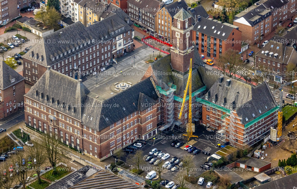 Bottrop260306335 | Luftbild, Rathaus und Rathausturm, Baustelle mit Baukran, Altstadt, Bottrop, Ruhrgebiet, Nordrhein-Westfalen, Deutschland