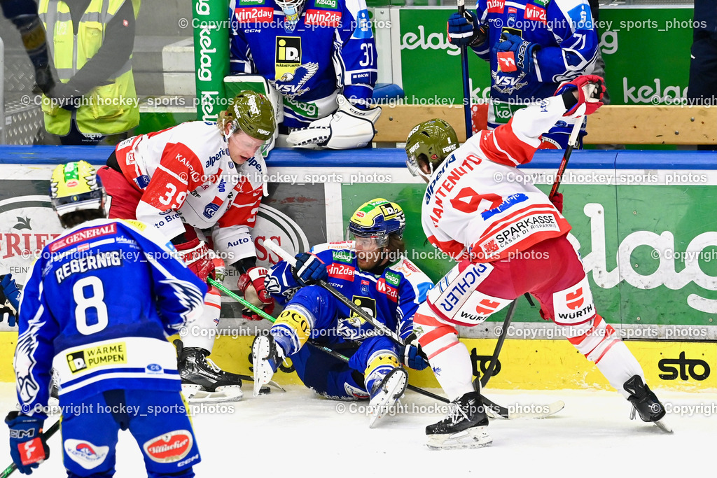 EC IDM Wärmepumpen VSV vs. HCB Südtirol Alperia | #39 Brett Pollock HCB Südtirol Alperia, #9 Daniel Mantenuto HCB Südtirol Alperia, #8 Maximilian Rebernig EC VSV, #16 Kevin Hancock EC VSV, EC IDM Wärmepumpen VSV vs. HCB Südtirol Alperia, EC IDM Wärmepumpen VSV vs. HCB Südtirol Alperia am 28.12.2025 in Villach (Stadthalle Villach), Austria, (Photo by Bernd Stefan)