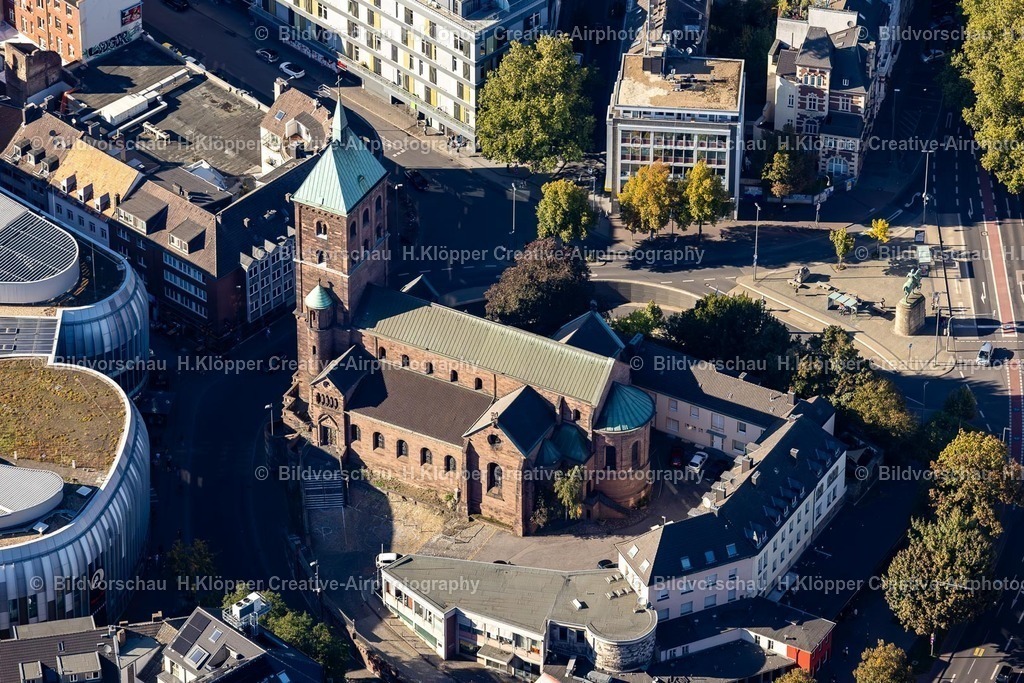 Lufbilder Aachen-6060 | Kirchengebäude "Propsteikirche St. Adalbert Stift" an der Straße Heinrichsallee in Aachen im Bundesland Nordrhein-Westfalen, Deutschland. - Realisiert mit Pictrs.com