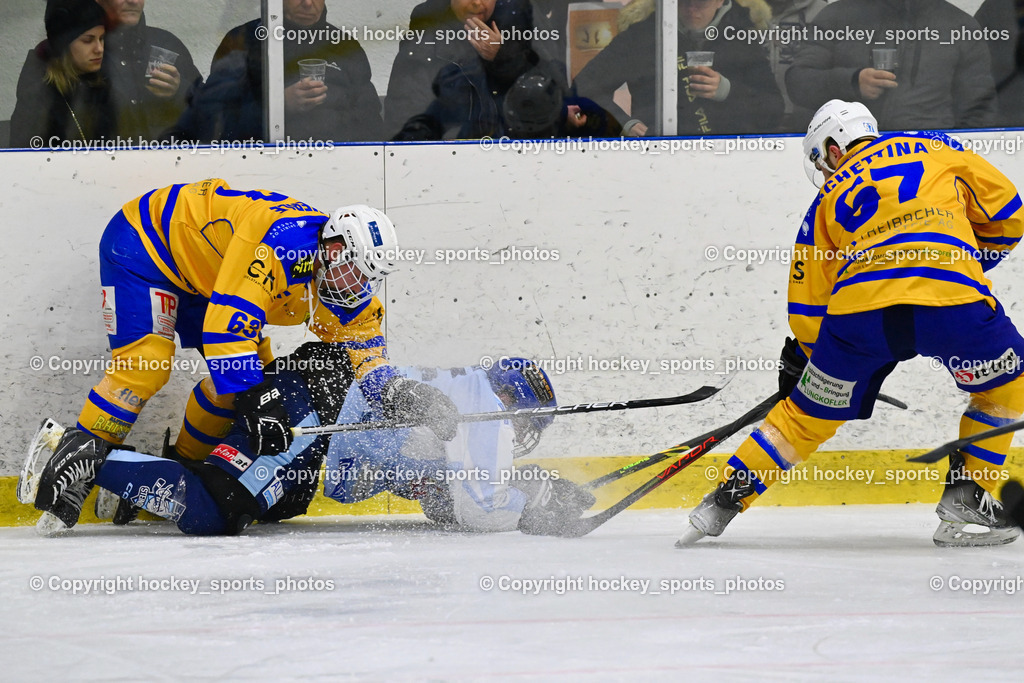 EHC Althofen vs. ESC Steindorf 27.2.2023 | #63 Hammerle Simon, #46 Maurer Julian, #67 Schettina Kevin