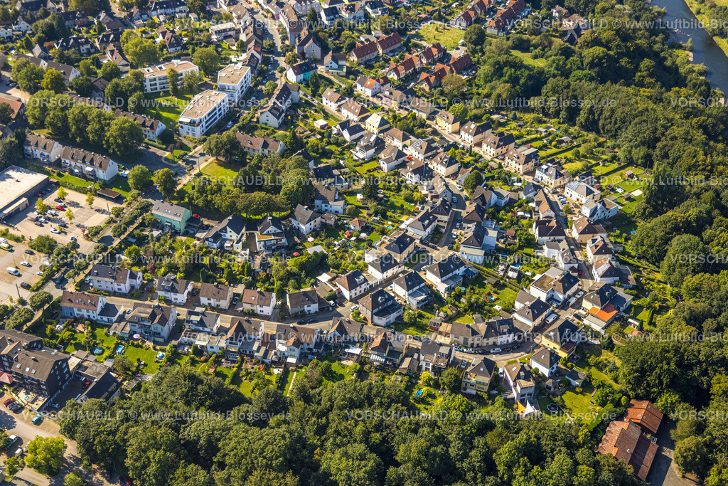 Hattingen240809885 | Luftbild, halbrundes Wohngebiet am Bebelplatz, Rathenaustraße, Welper, Hattingen, Ruhrgebiet, Nordrhein-Westfalen, Deutschland